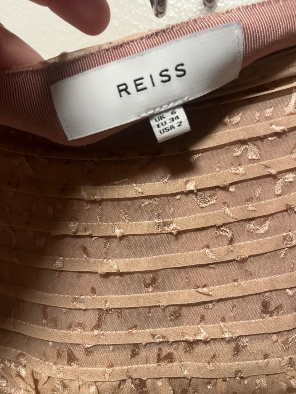 REISS Animal Print Lelis Burn-Out Pattern Tiered Mini Skirt, Light Pink, Size 2 - Picture 9 of 11